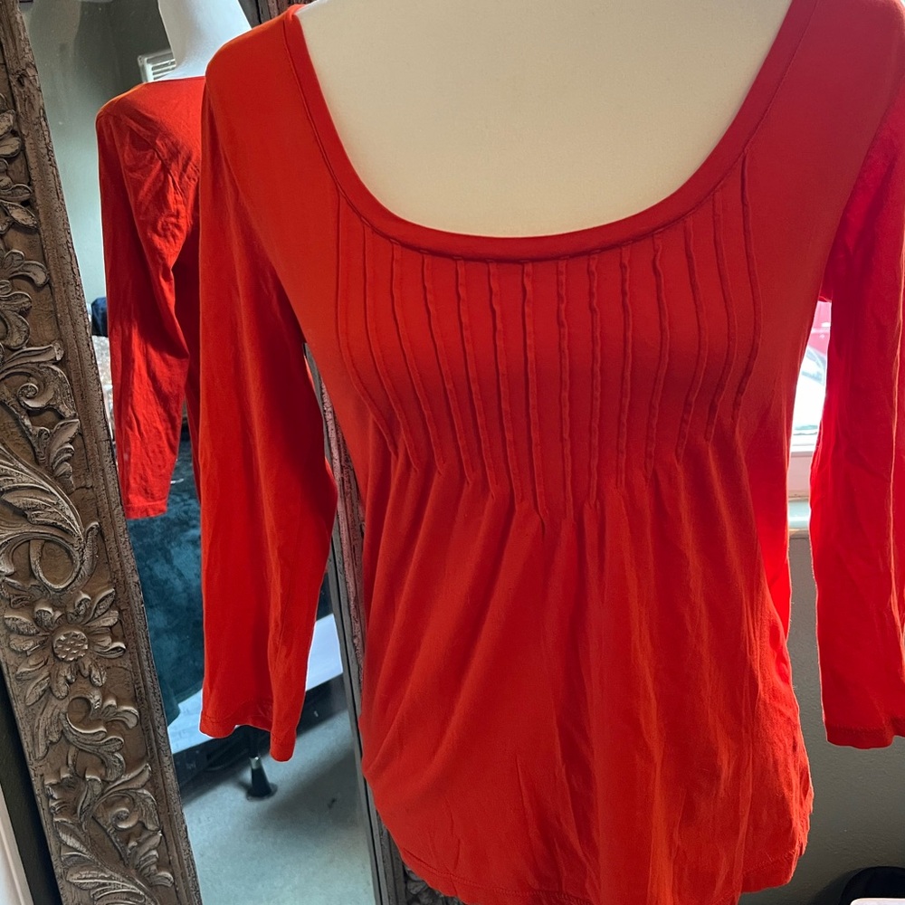 Loft orange long sleeve knit shirt with texture on front